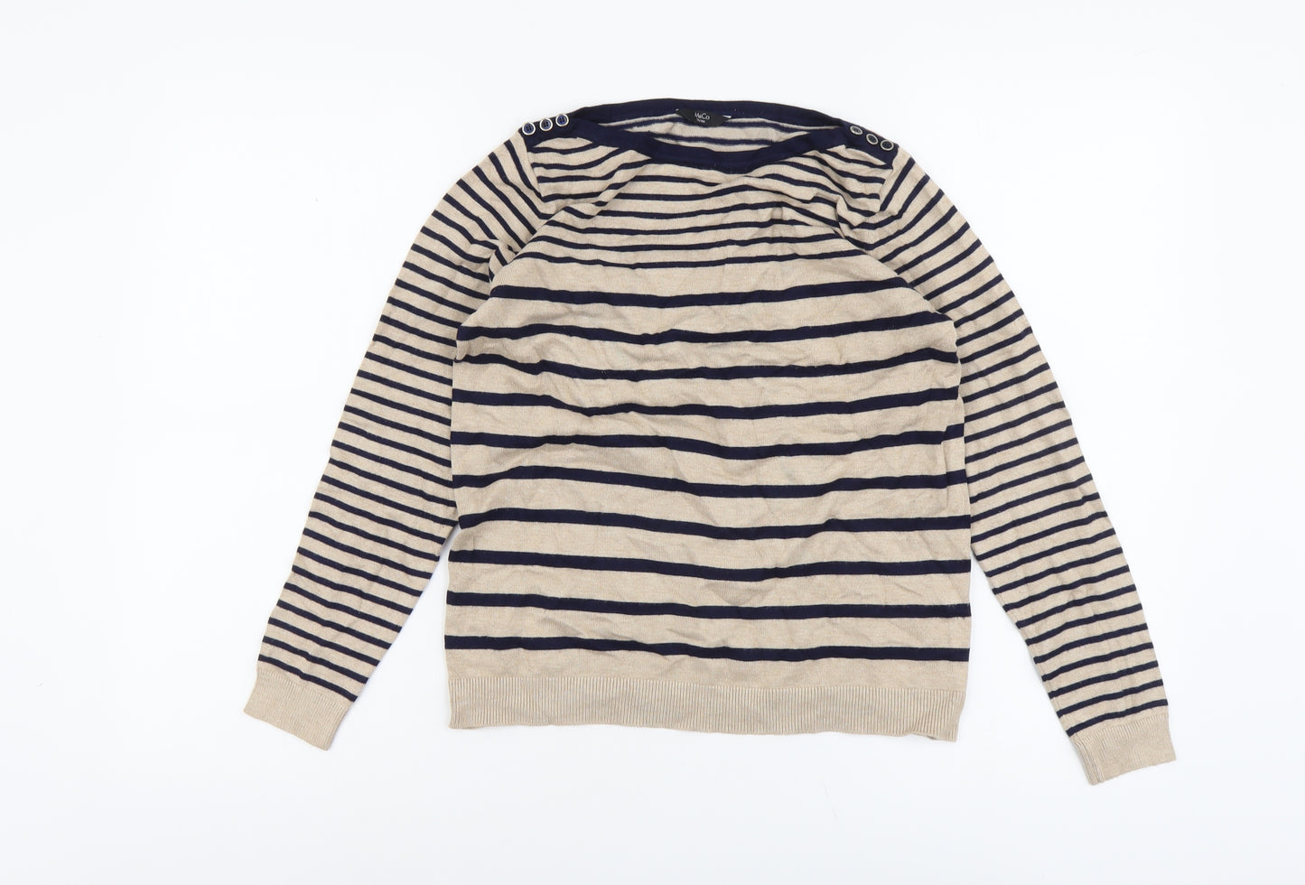 M&Co Womens Beige Boat Neck Striped Viscose Pullover Jumper Size 12