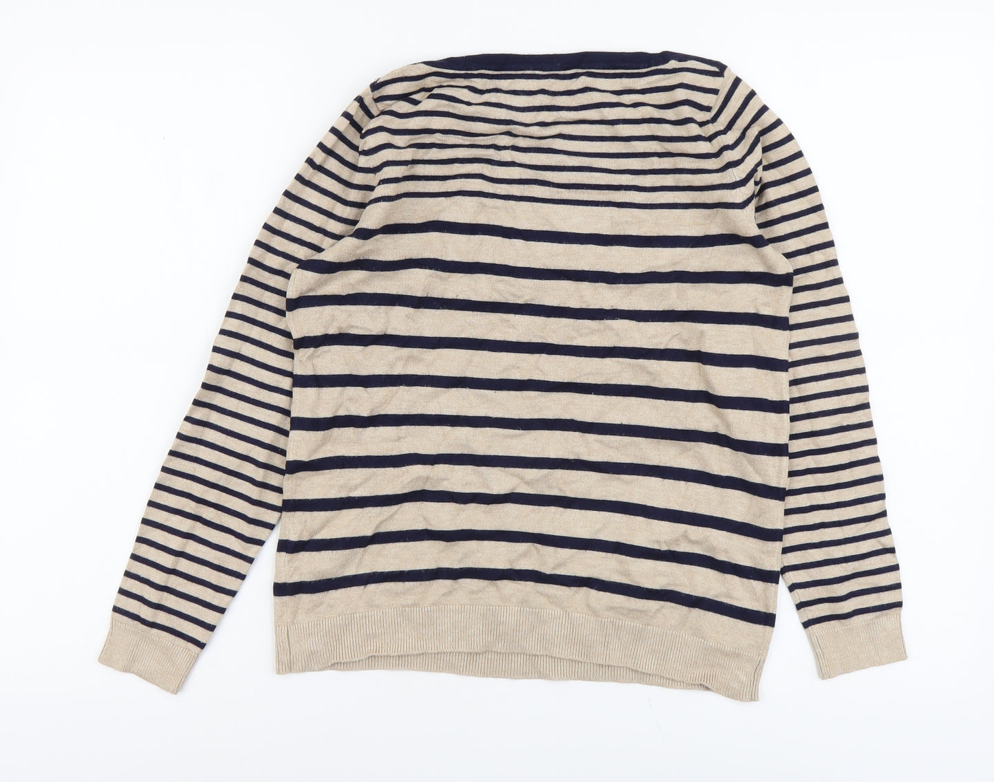 M&Co Womens Beige Boat Neck Striped Viscose Pullover Jumper Size 12