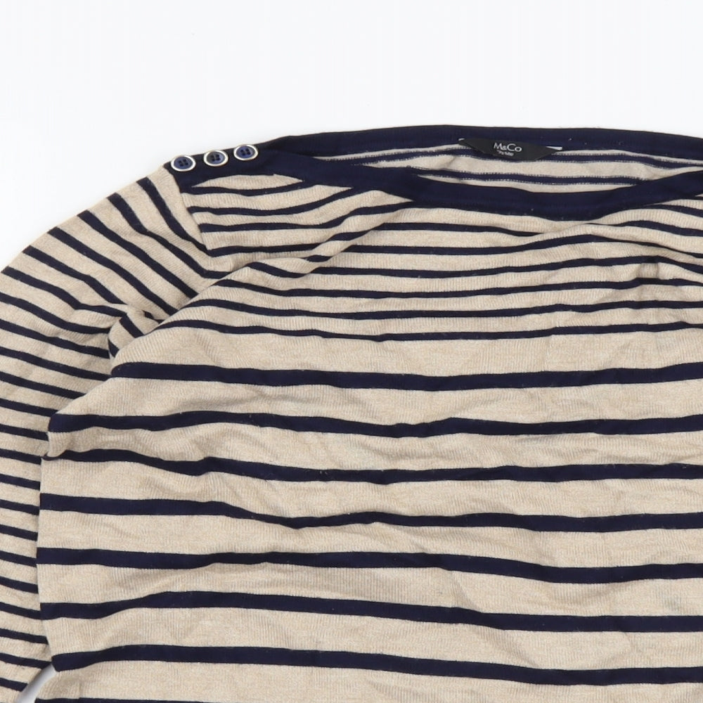 M&Co Womens Beige Boat Neck Striped Viscose Pullover Jumper Size 12