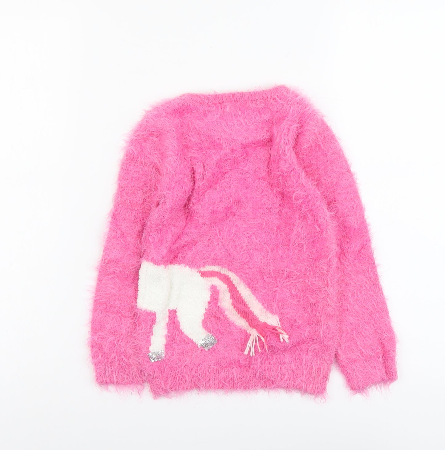 George Girls Pink Round Neck Polyamide Pullover Jumper Size 5-6 Years Pullover - Unicorn