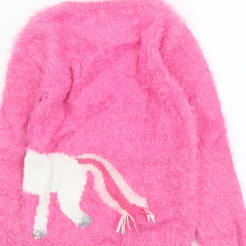 George Girls Pink Round Neck Polyamide Pullover Jumper Size 5-6 Years Pullover - Unicorn