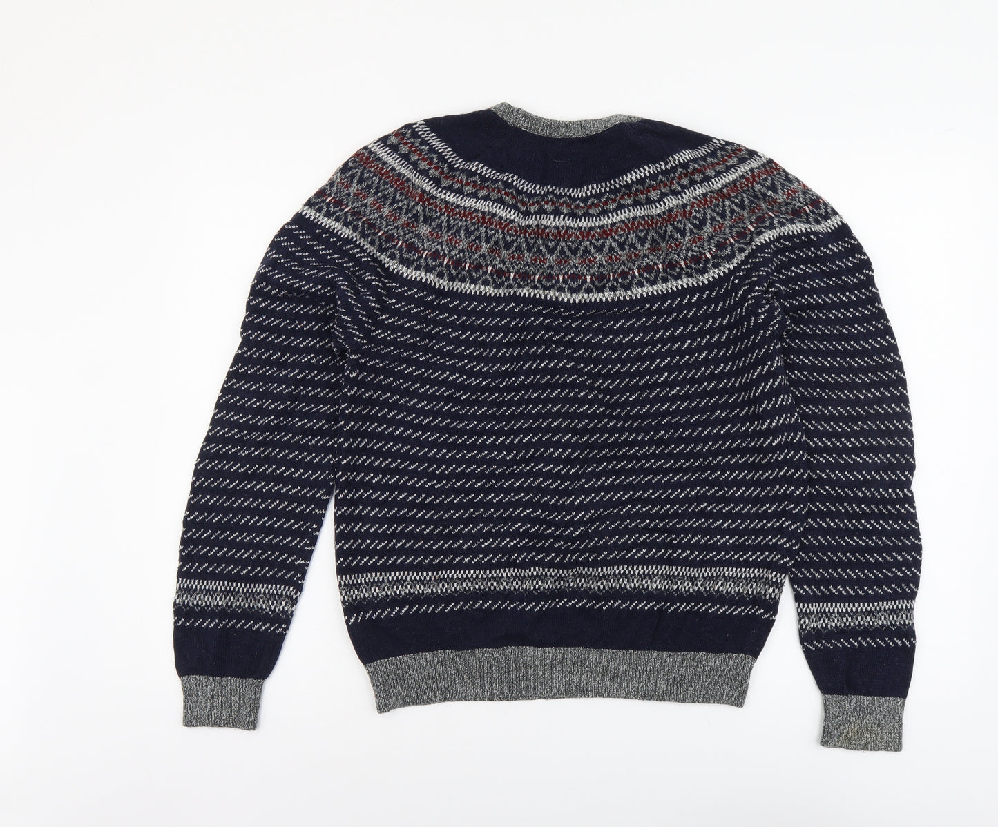 George Mens Blue Round Neck Fair Isle Acrylic Pullover Jumper Size S Long Sleeve