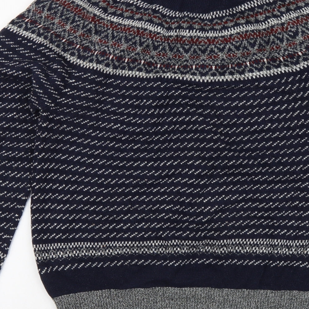 George Mens Blue Round Neck Fair Isle Acrylic Pullover Jumper Size S Long Sleeve