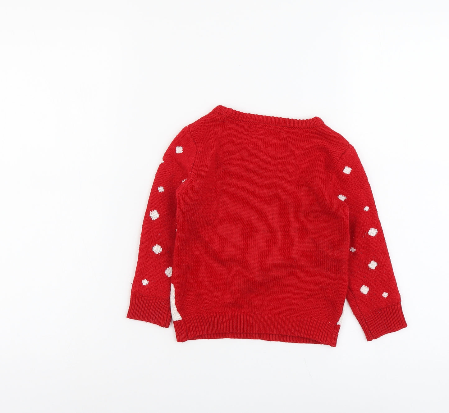 Primark Girls Red Boat Neck Acrylic Pullover Jumper Size 3-4 Years Pullover - Christmas Reindeer