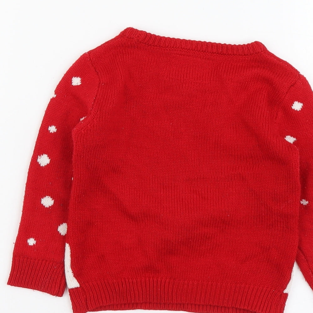Primark Girls Red Boat Neck Acrylic Pullover Jumper Size 3-4 Years Pullover - Christmas Reindeer