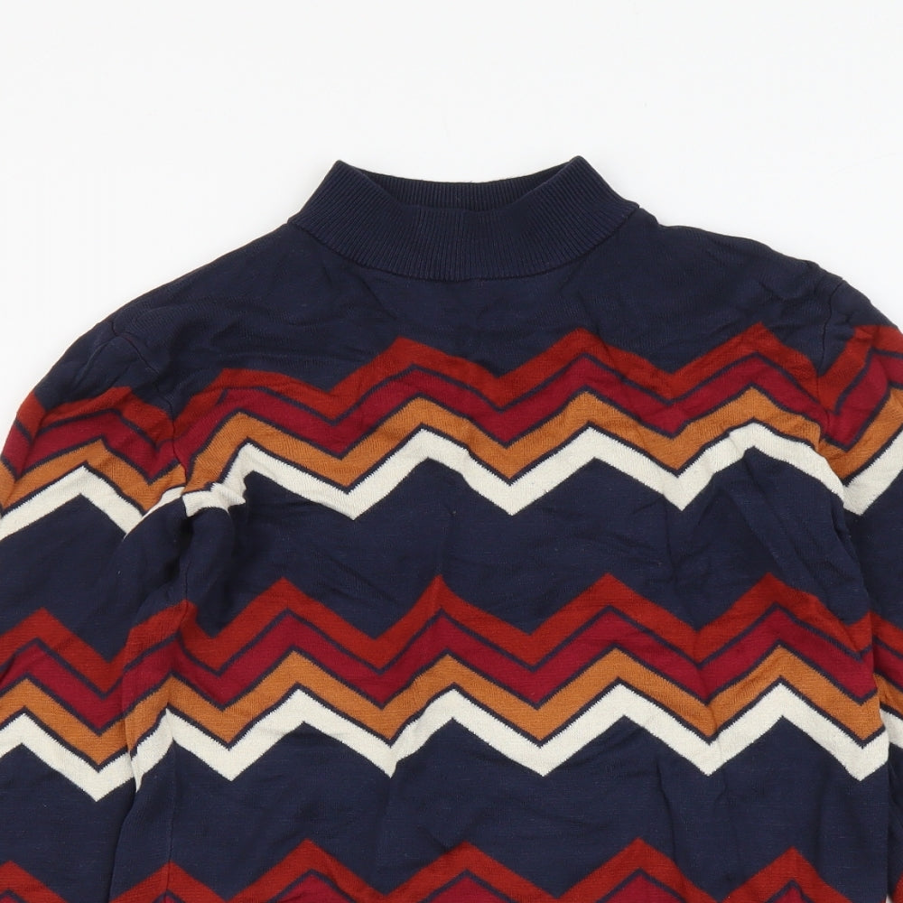 Papaya Womens Multicoloured Mock Neck Geometric Acrylic Pullover Jumper Size 10