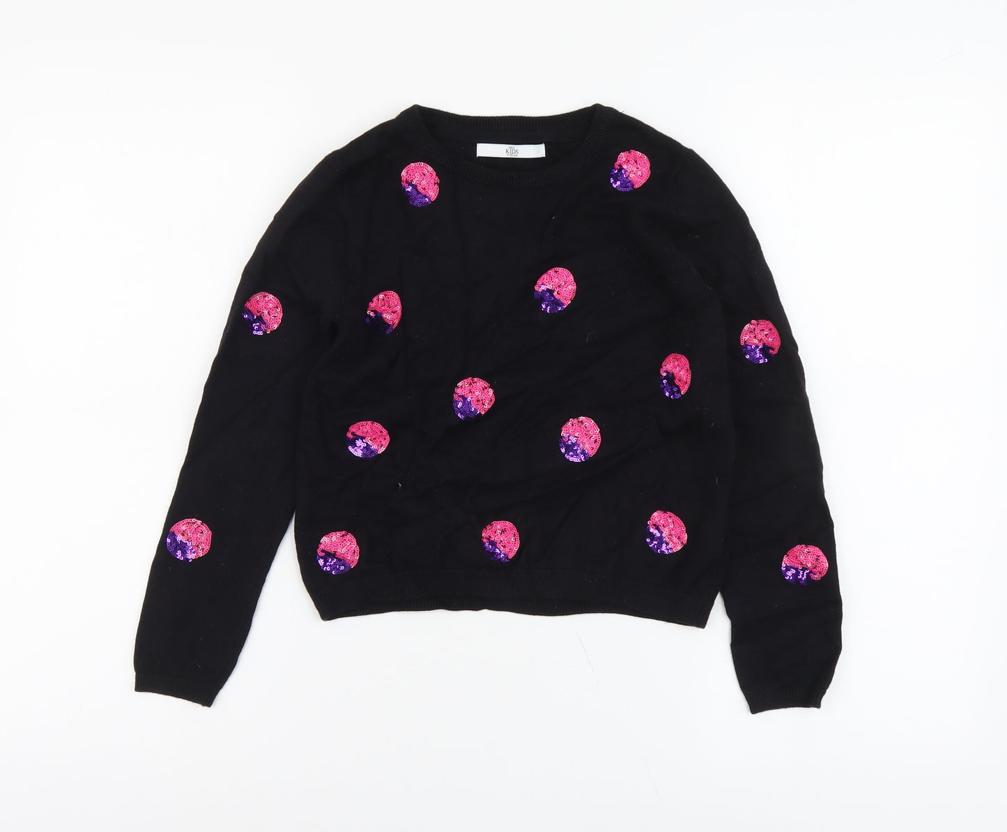 Marks and Spencer Girls Black Round Neck Polyamide Pullover Jumper Size 9-10 Years Pullover
