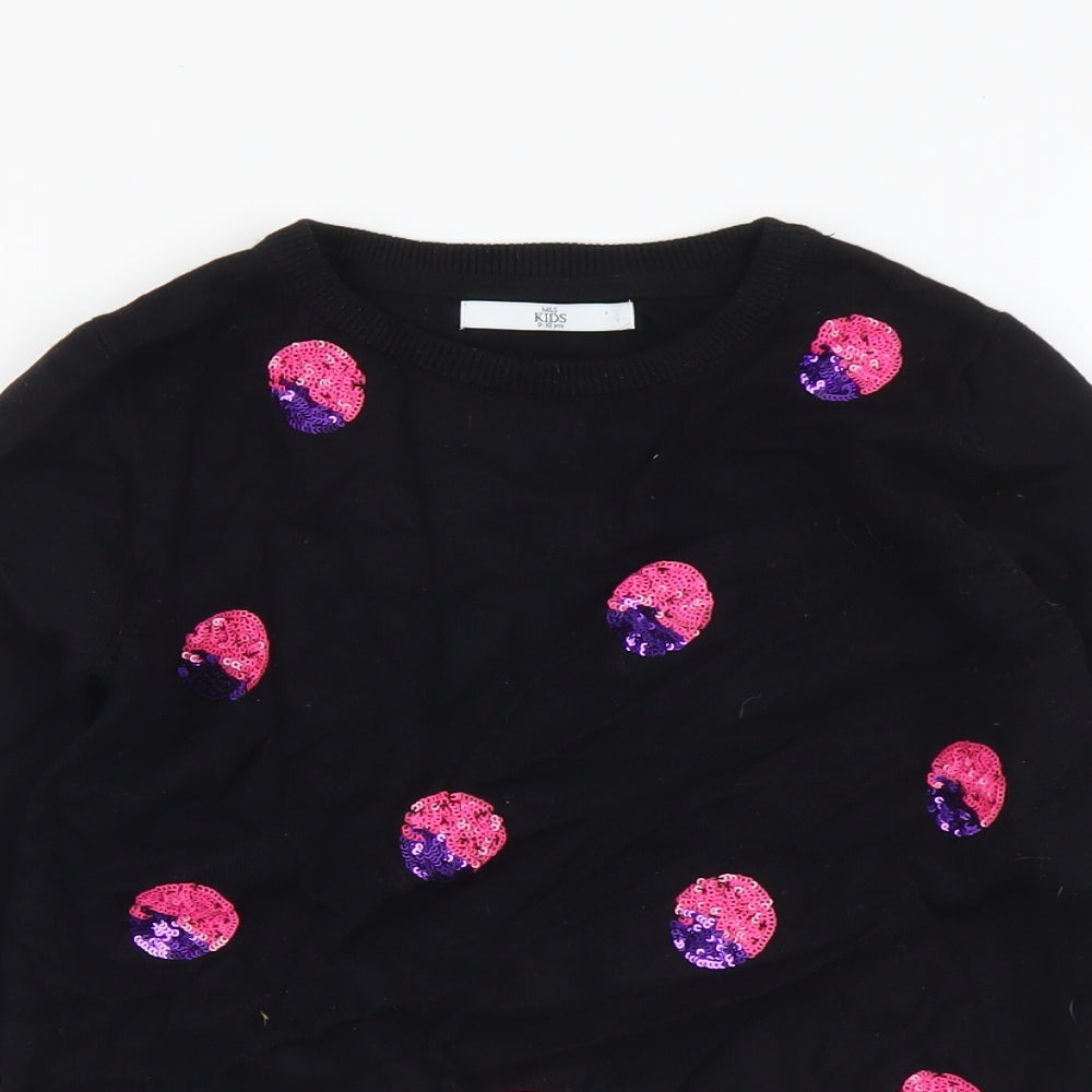 Marks and Spencer Girls Black Round Neck Polyamide Pullover Jumper Size 9-10 Years Pullover