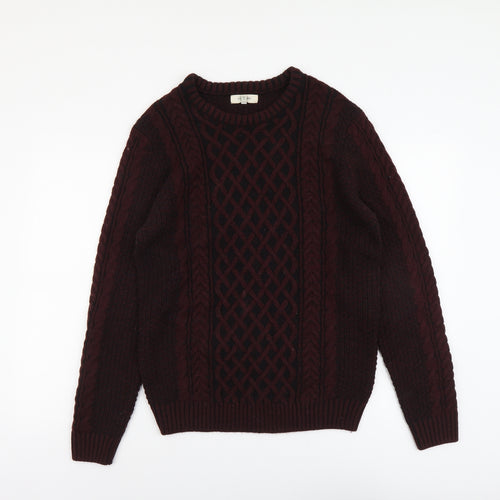 River Island Mens Red Round Neck Geometric Acrylic Pullover Jumper Size M Long Sleeve