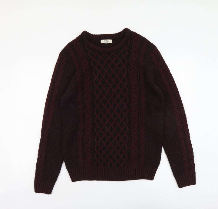 River Island Mens Red Round Neck Geometric Acrylic Pullover Jumper Size M Long Sleeve