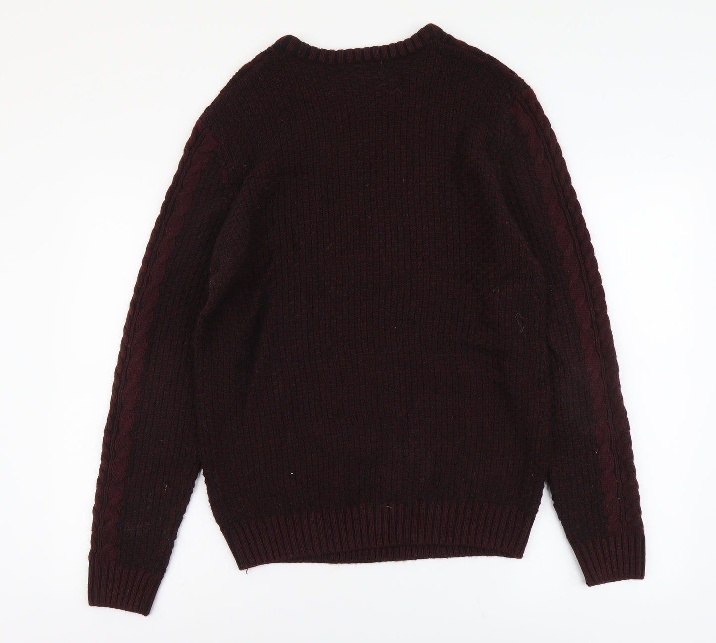 River Island Mens Red Round Neck Geometric Acrylic Pullover Jumper Size M Long Sleeve