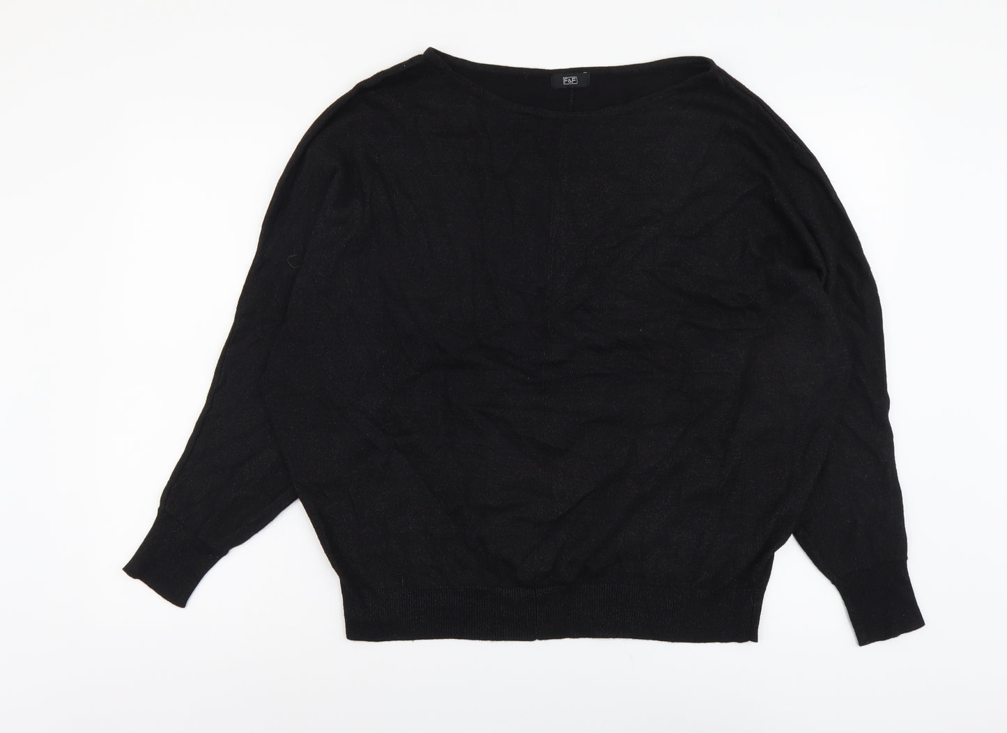 F&F Womens Black Boat Neck Acrylic Pullover Jumper Size 20
