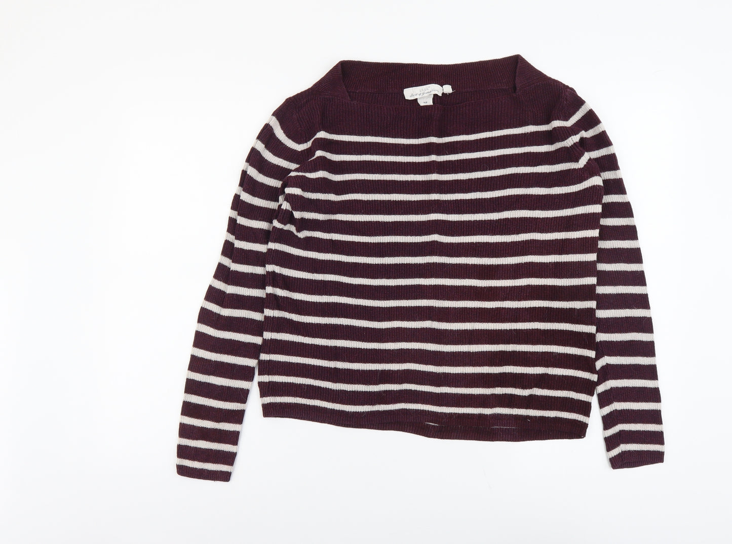 H&M Womens Purple Square Neck Striped Cotton Pullover Jumper Size M