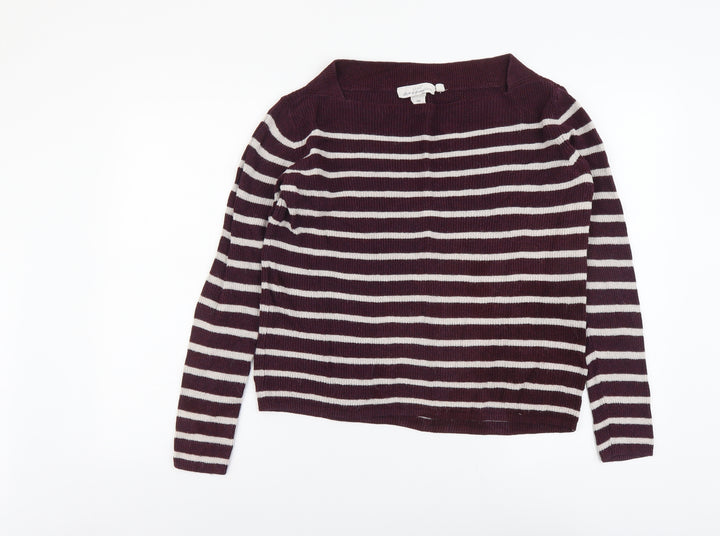 H&M Womens Purple Square Neck Striped Cotton Pullover Jumper Size M
