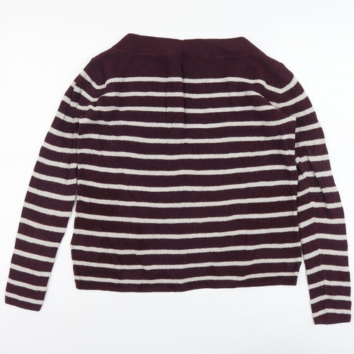 H&M Womens Purple Square Neck Striped Cotton Pullover Jumper Size M