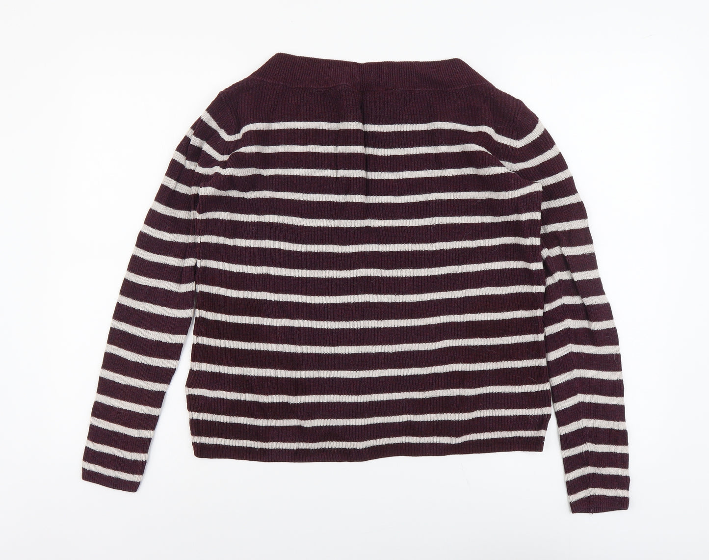 H&M Womens Purple Square Neck Striped Cotton Pullover Jumper Size M