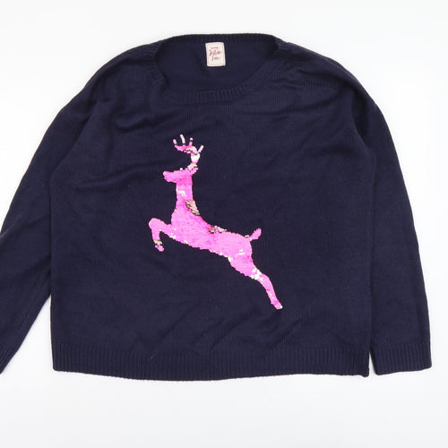 George Womens Blue Round Neck Acrylic Pullover Jumper Size 16 - Reindeer Pattern