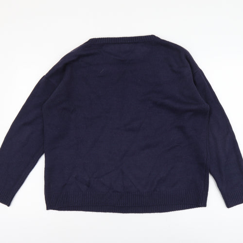 George Womens Blue Round Neck Acrylic Pullover Jumper Size 16 - Reindeer Pattern