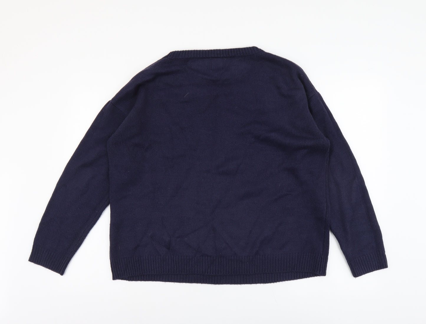 George Womens Blue Round Neck Acrylic Pullover Jumper Size 16 - Reindeer Pattern