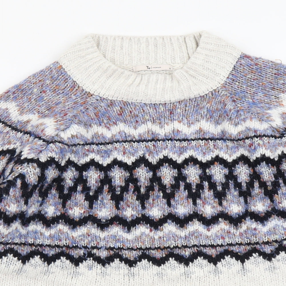 TU Womens Multicoloured Mock Neck Fair Isle Acrylic Pullover Jumper Size 14