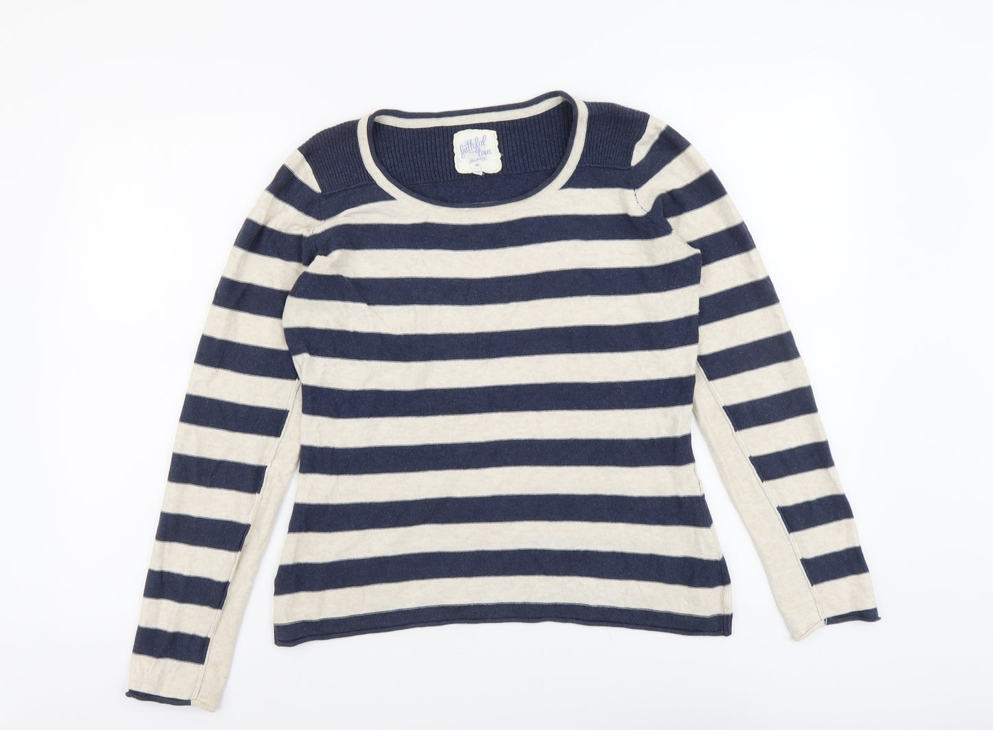 MANTARAY PRODUCTS Womens Blue Round Neck Striped Cotton Pullover Jumper Size 10