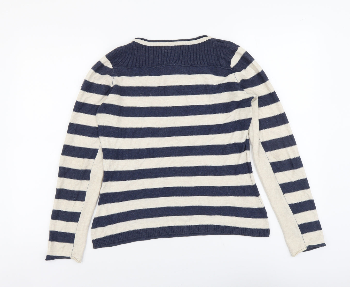 MANTARAY PRODUCTS Womens Blue Round Neck Striped Cotton Pullover Jumper Size 10