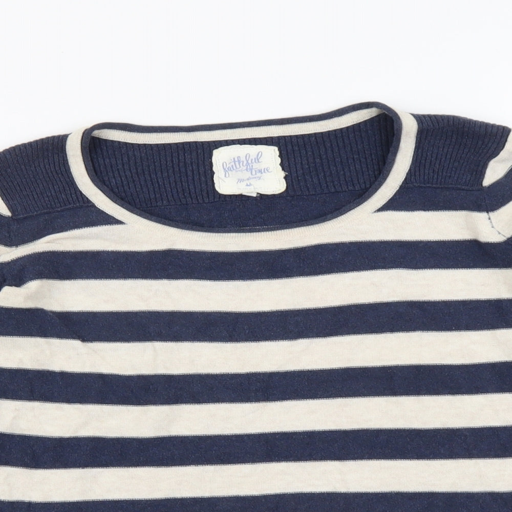 MANTARAY PRODUCTS Womens Blue Round Neck Striped Cotton Pullover Jumper Size 10