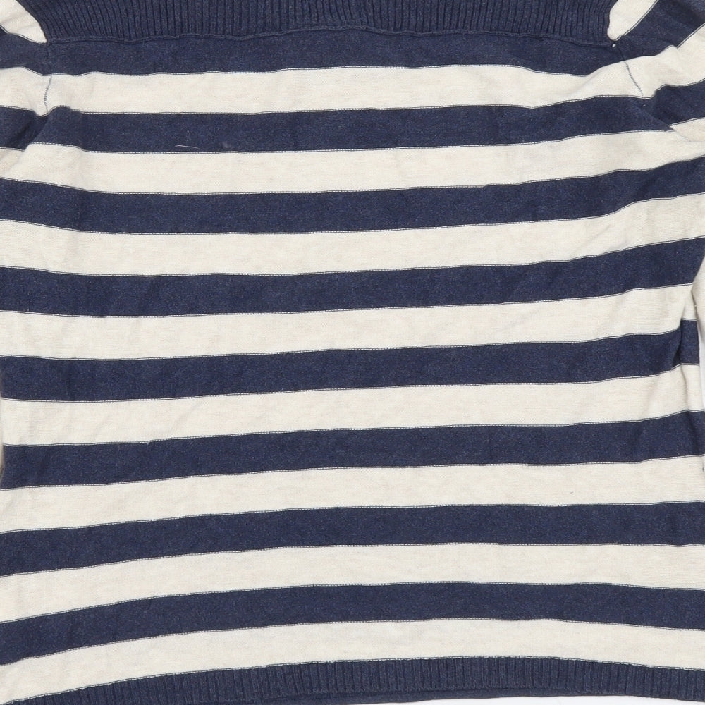 MANTARAY PRODUCTS Womens Blue Round Neck Striped Cotton Pullover Jumper Size 10