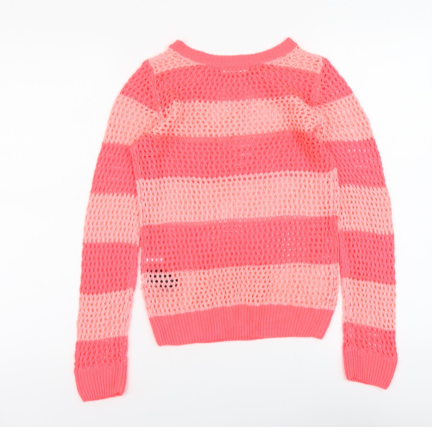 H&M Girls Pink Round Neck Striped Acrylic Pullover Jumper Size 10-11 Years Pullover