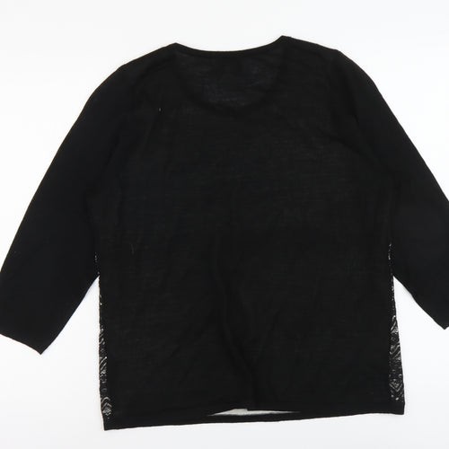 Monsoon Womens Black Round Neck Geometric Acrylic Pullover Jumper Size 16