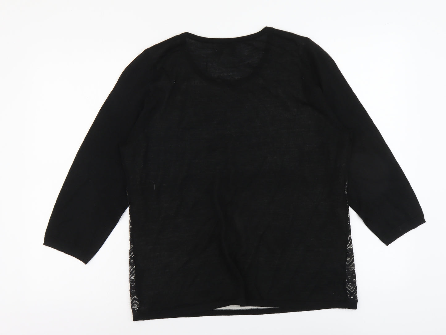 Monsoon Womens Black Round Neck Geometric Acrylic Pullover Jumper Size 16