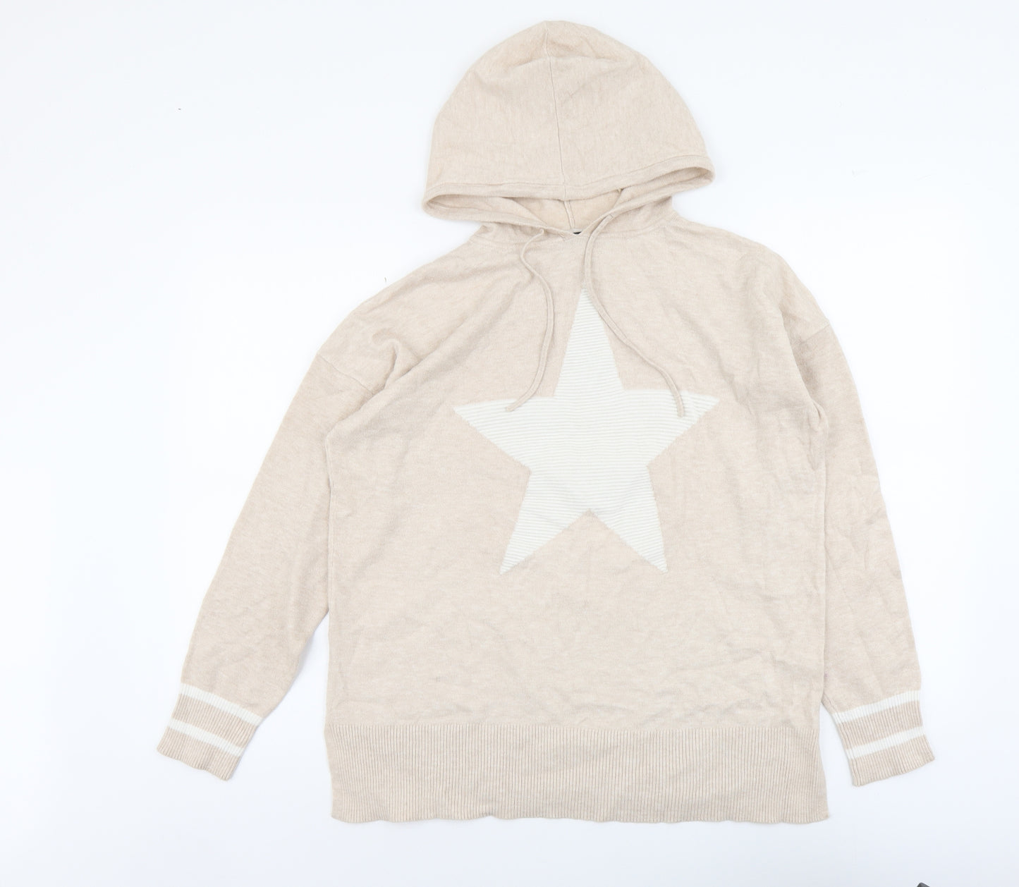 F&F Womens Beige Round Neck Viscose Pullover Jumper Size 14 - Star Pattern