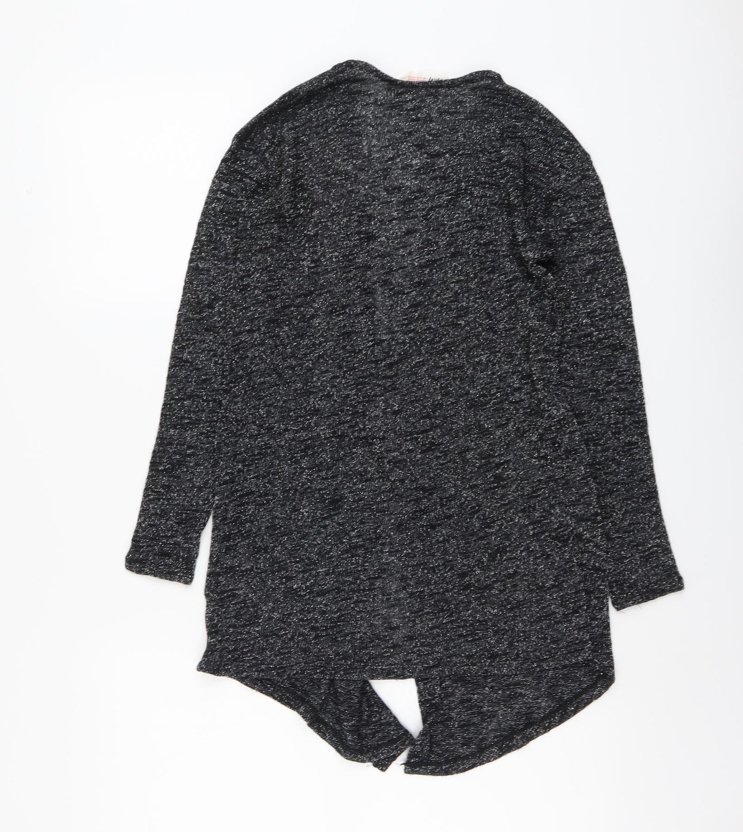 H&M Girls Black V-Neck Polyester Cardigan Jumper Size 10-11 Years Hook & Eye - Waterfall design