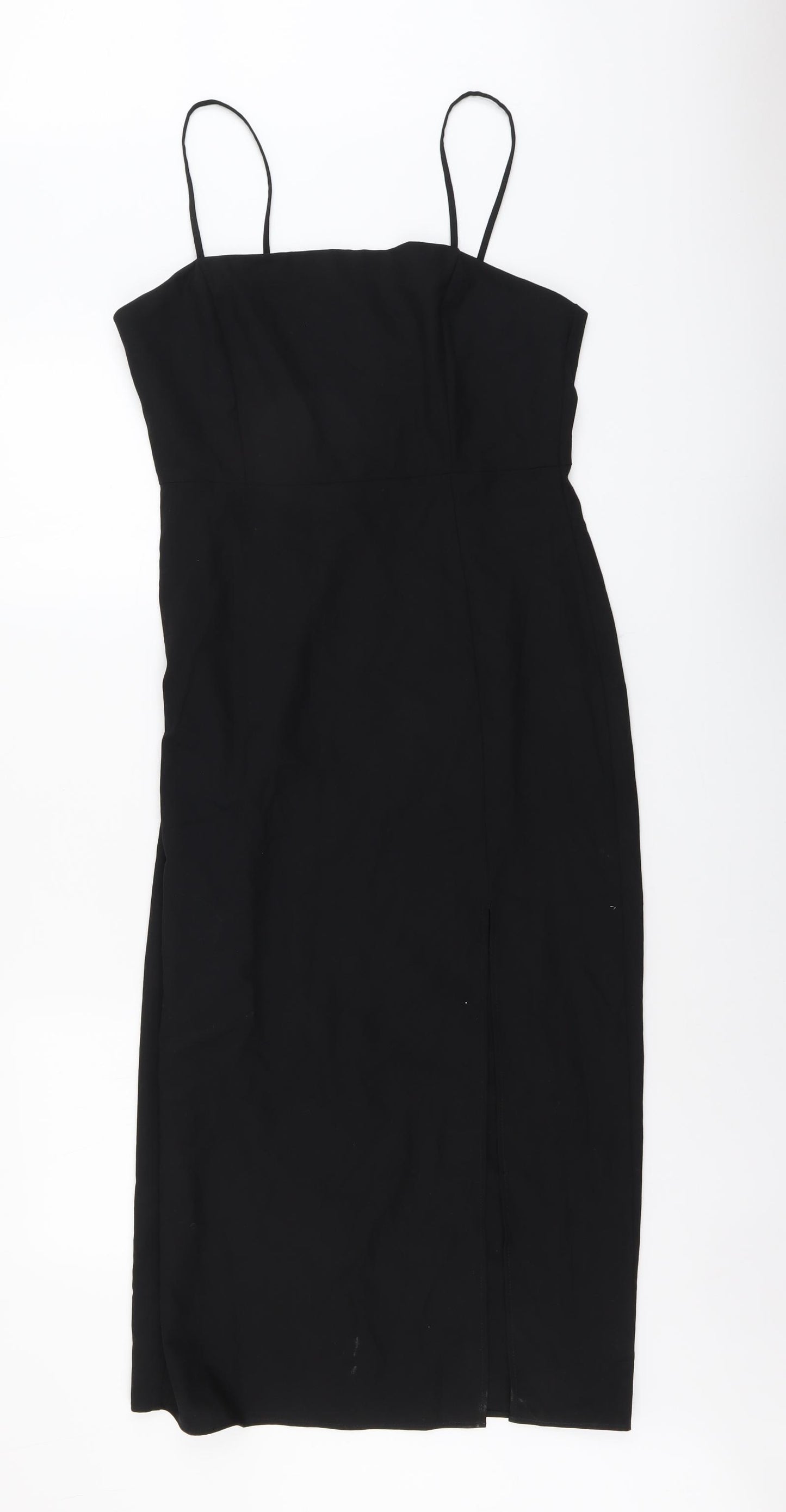 Zara Womens Black Polyester Slip Dress Size L Square Neck Zip