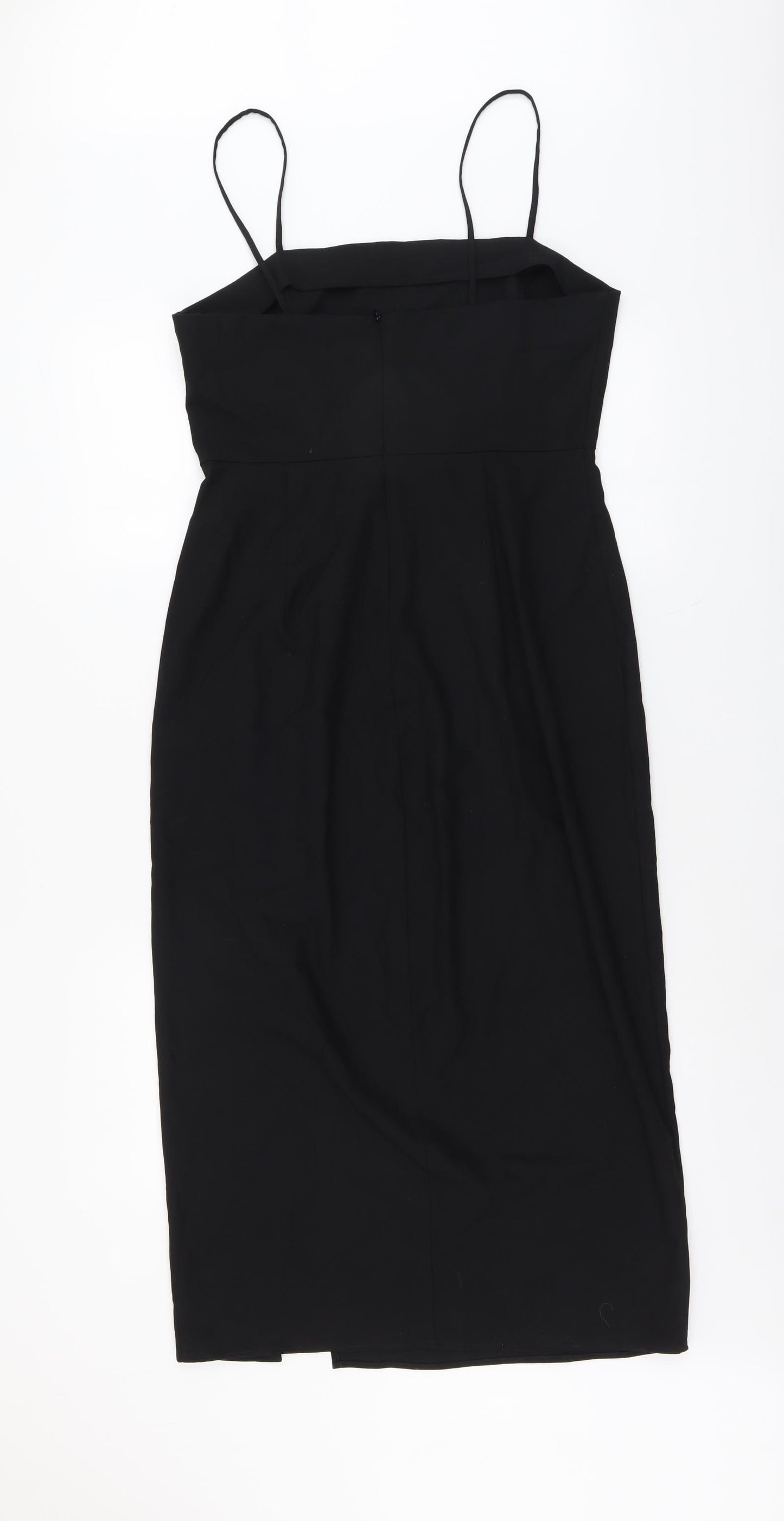 Zara Womens Black Polyester Slip Dress Size L Square Neck Zip