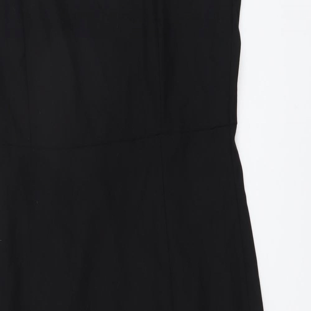 Zara Womens Black Polyester Slip Dress Size L Square Neck Zip
