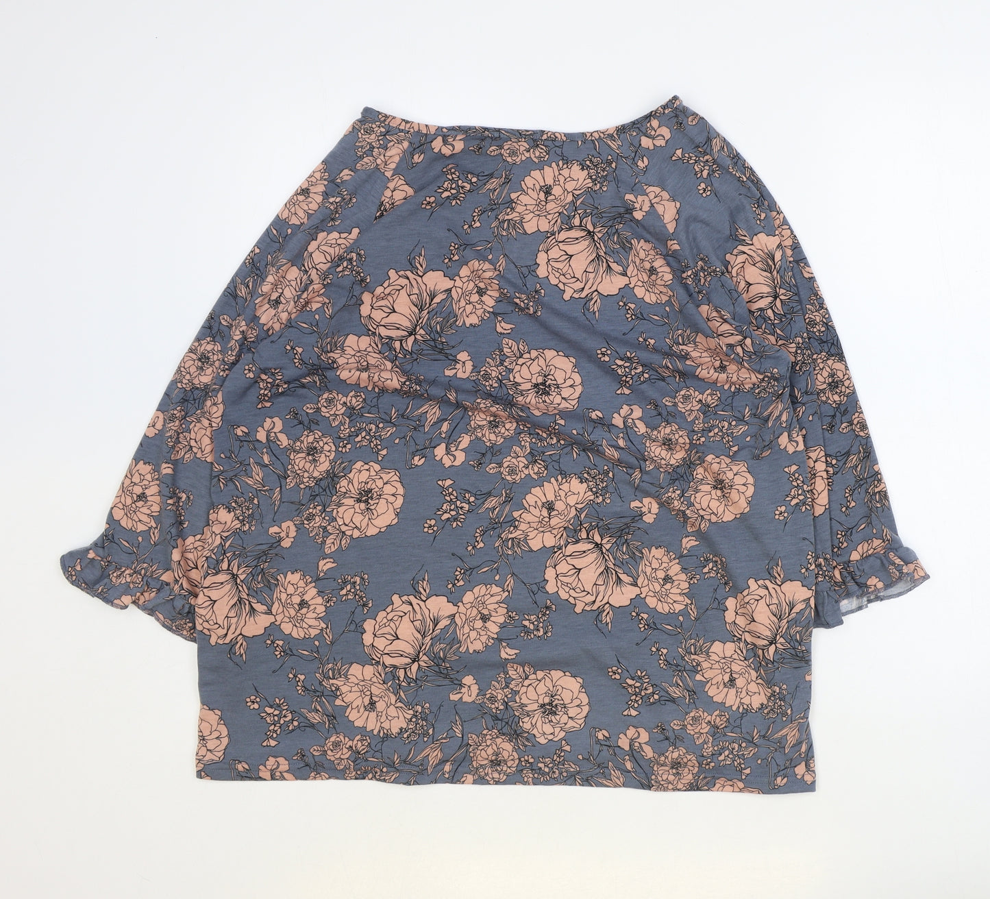 Auburn Womens Blue Floral Polyester Basic Blouse Size L Boat Neck
