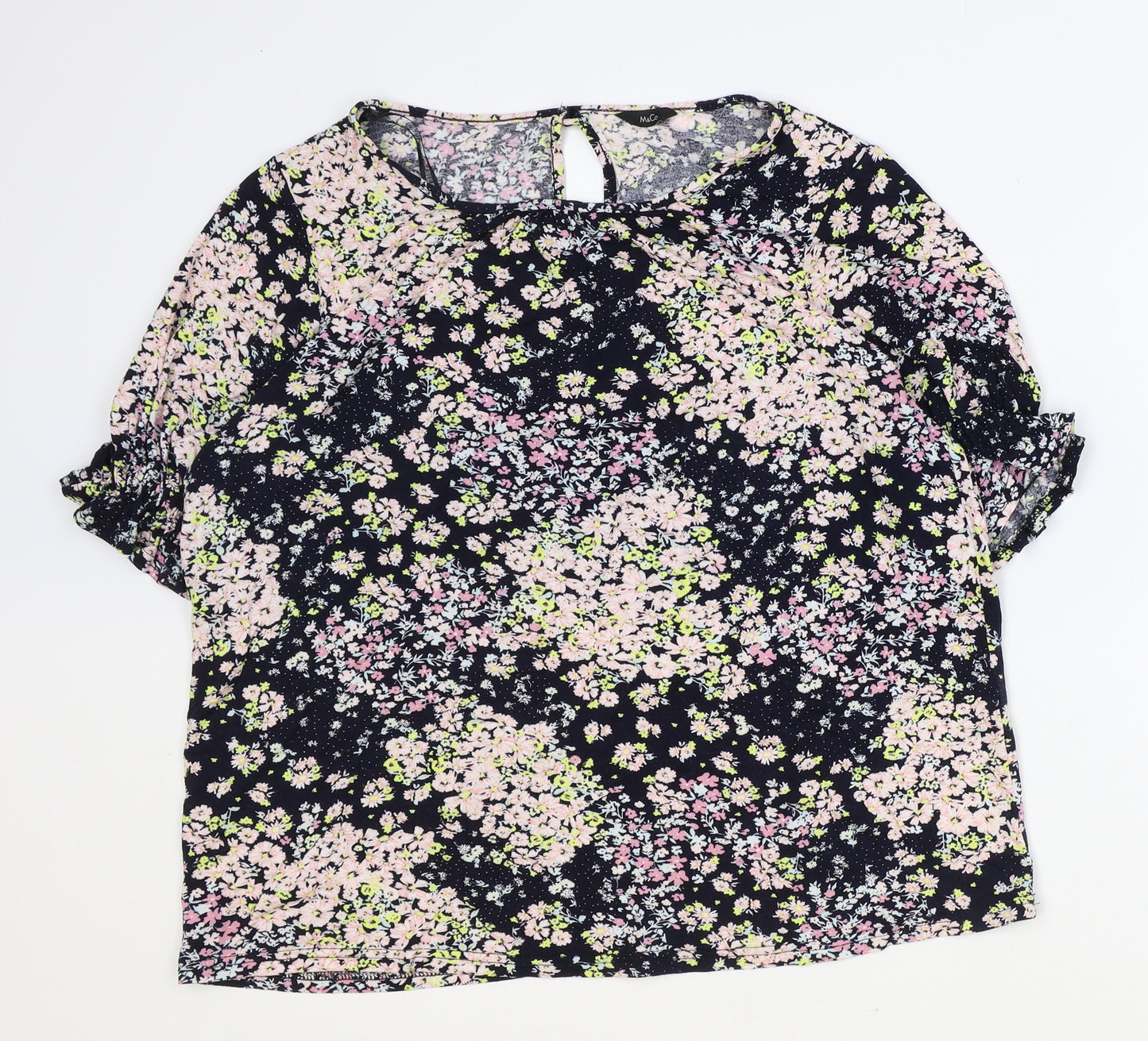 M&Co Womens Black Floral Viscose Basic Blouse Size 18 Boat Neck