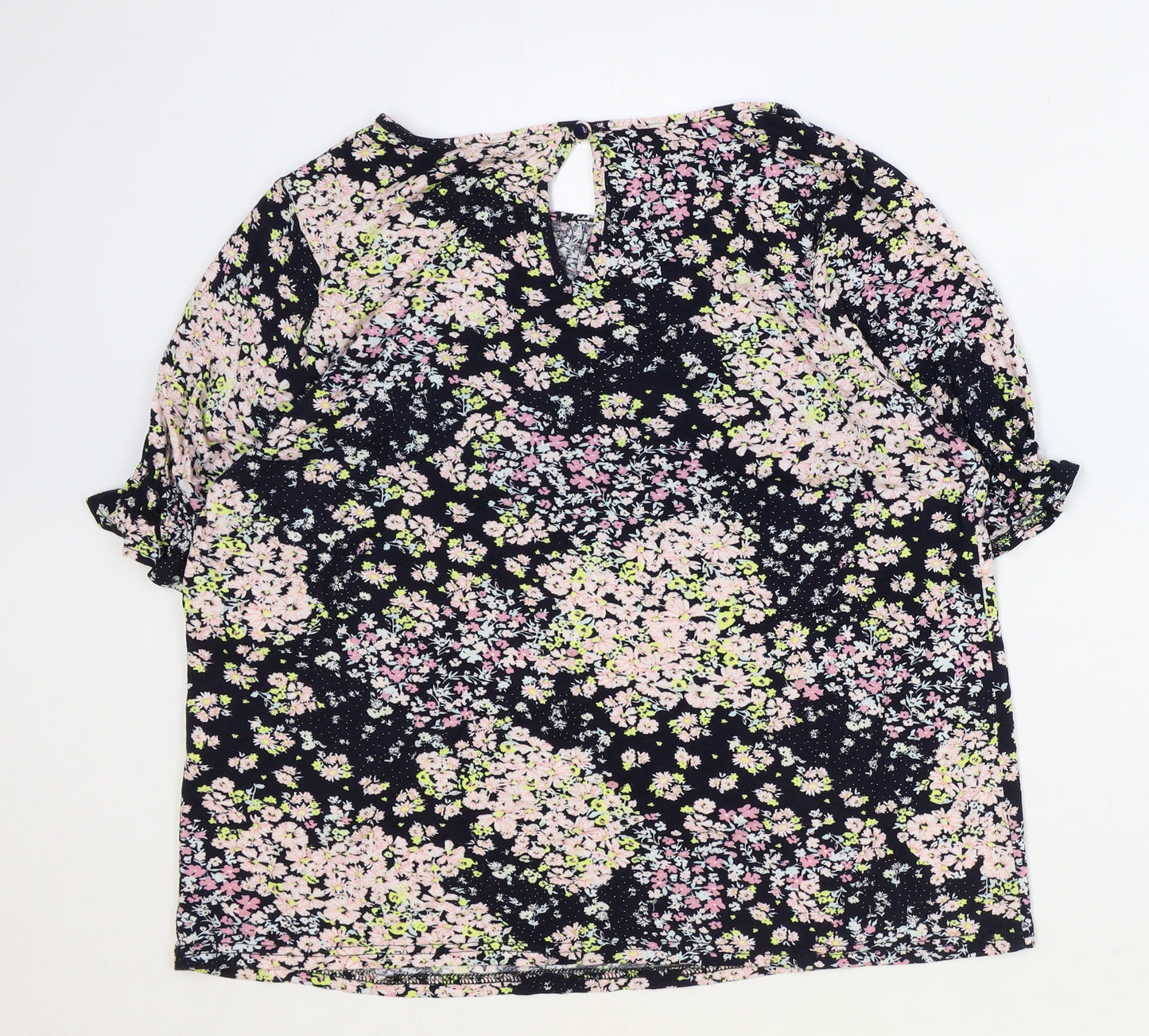 M&Co Womens Black Floral Viscose Basic Blouse Size 18 Boat Neck
