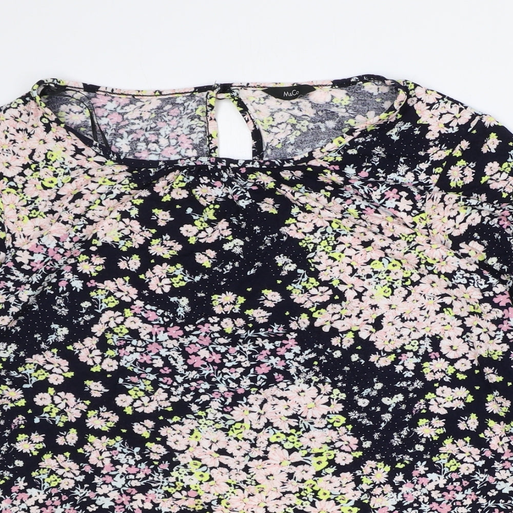 M&Co Womens Black Floral Viscose Basic Blouse Size 18 Boat Neck