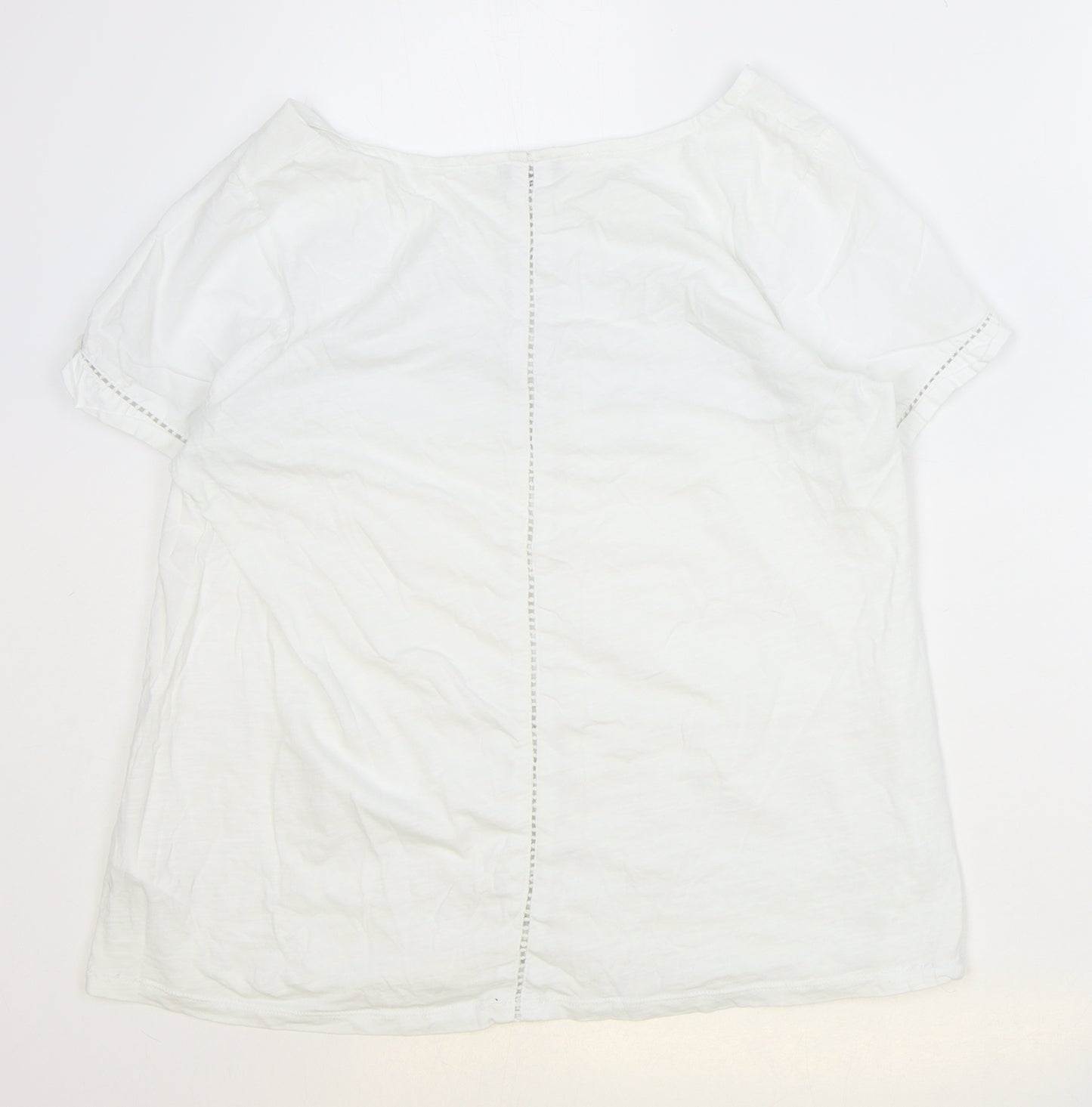 NEXT Womens White 100% Cotton Basic Blouse Size 16 Boat Neck - Broderie Anglaise