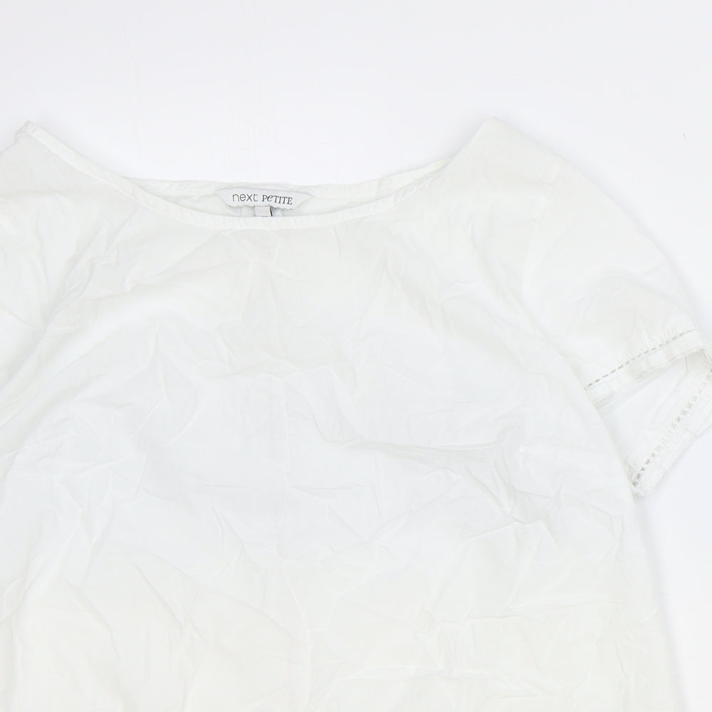 NEXT Womens White 100% Cotton Basic Blouse Size 16 Boat Neck - Broderie Anglaise
