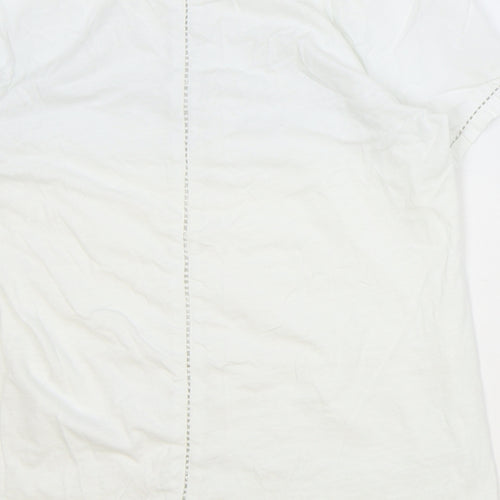 NEXT Womens White 100% Cotton Basic Blouse Size 16 Boat Neck - Broderie Anglaise