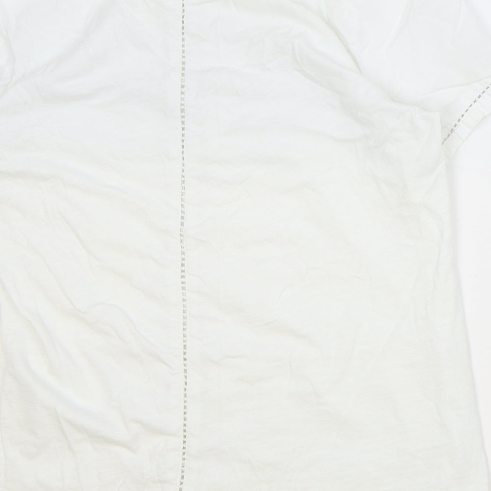 NEXT Womens White 100% Cotton Basic Blouse Size 16 Boat Neck - Broderie Anglaise
