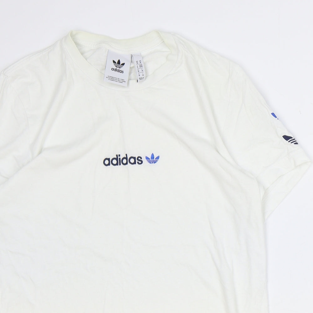 adidas Mens White Cotton T-Shirt Size M Round Neck