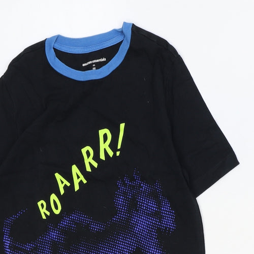 Amazon Boys Black 100% Cotton Basic T-Shirt Size M Round Neck Pullover - Dinosaur