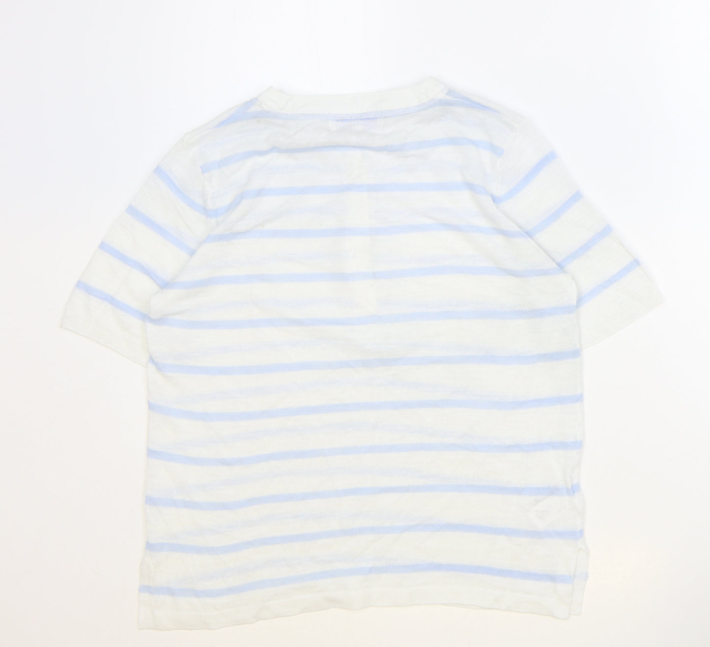 NEXT Womens Ivory Striped Linen Basic T-Shirt Size 10 Round Neck