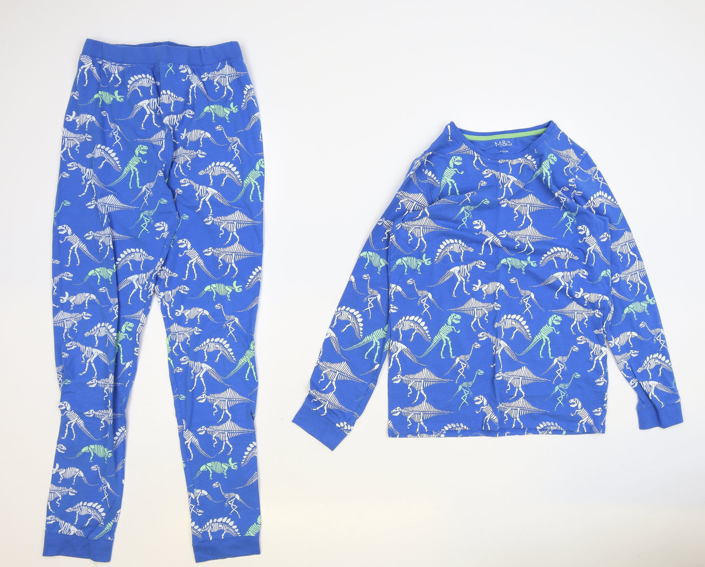 Marks and Spencer Boys Blue Geometric Cotton Pyjama Set Size 13-14 Years Pullover - Dinosaur Pattern