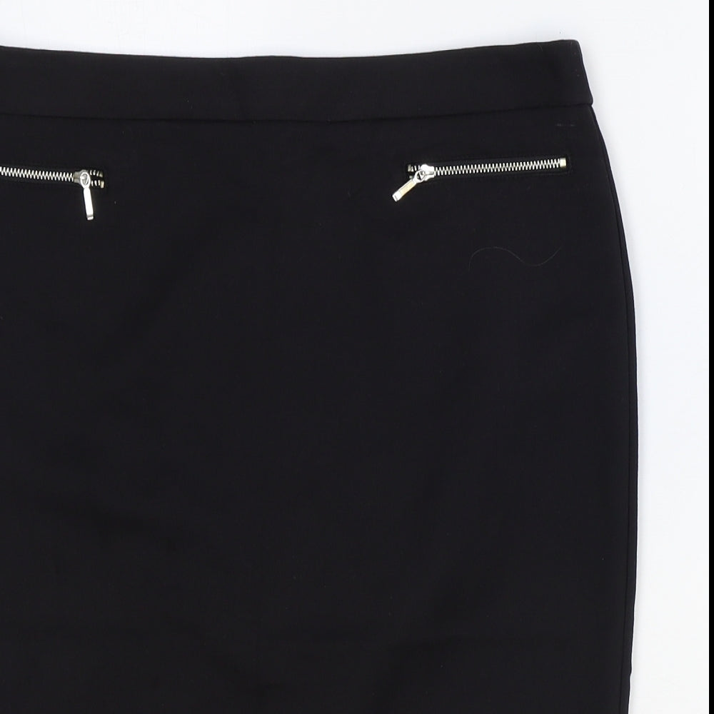 Marks and Spencer Womens Black Cotton Straight & Pencil Skirt Size 12 Zip