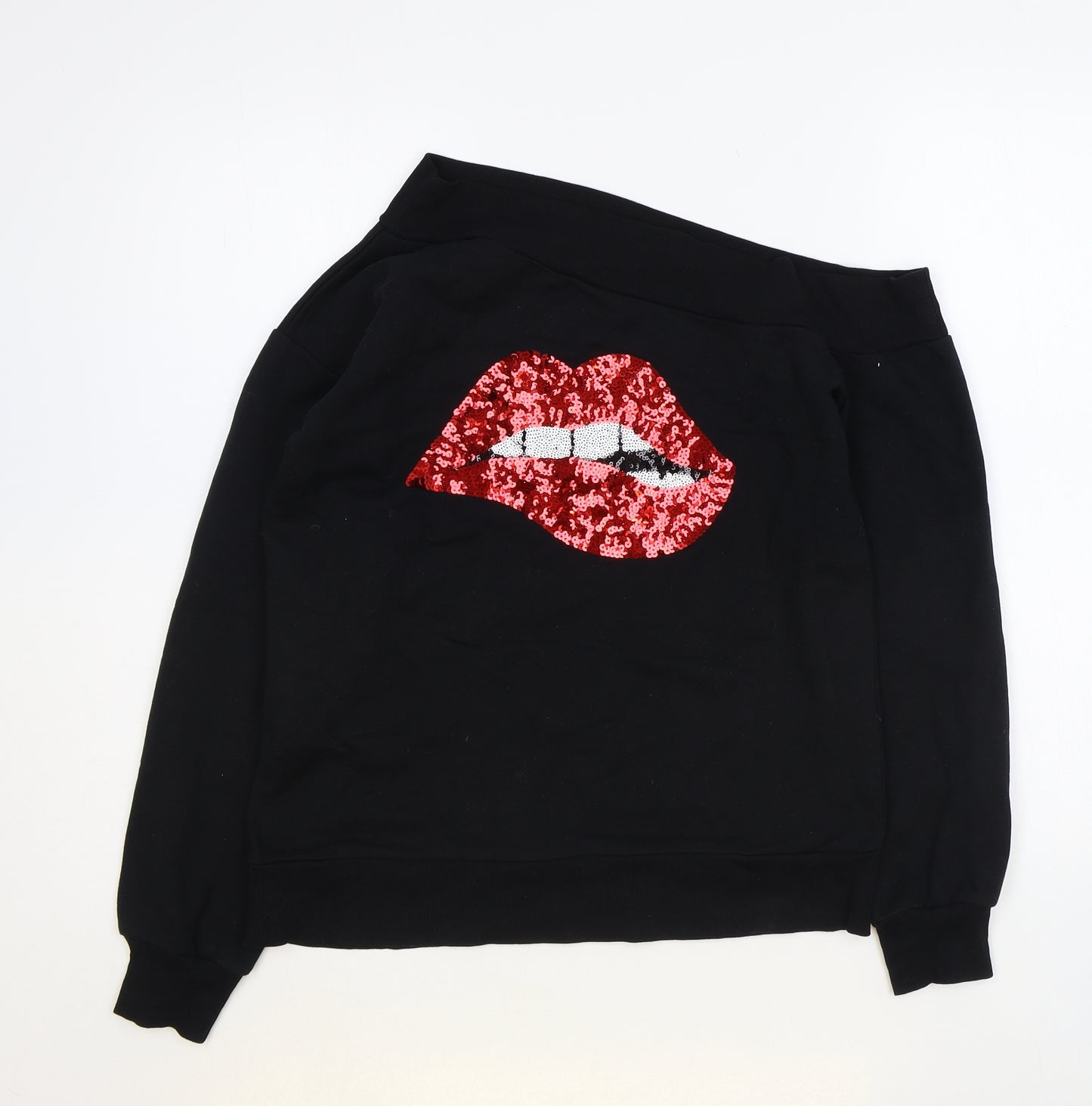 Lipsy Womens Black Boat Neck Polyester Pullover Jumper Size S - Lips Motif